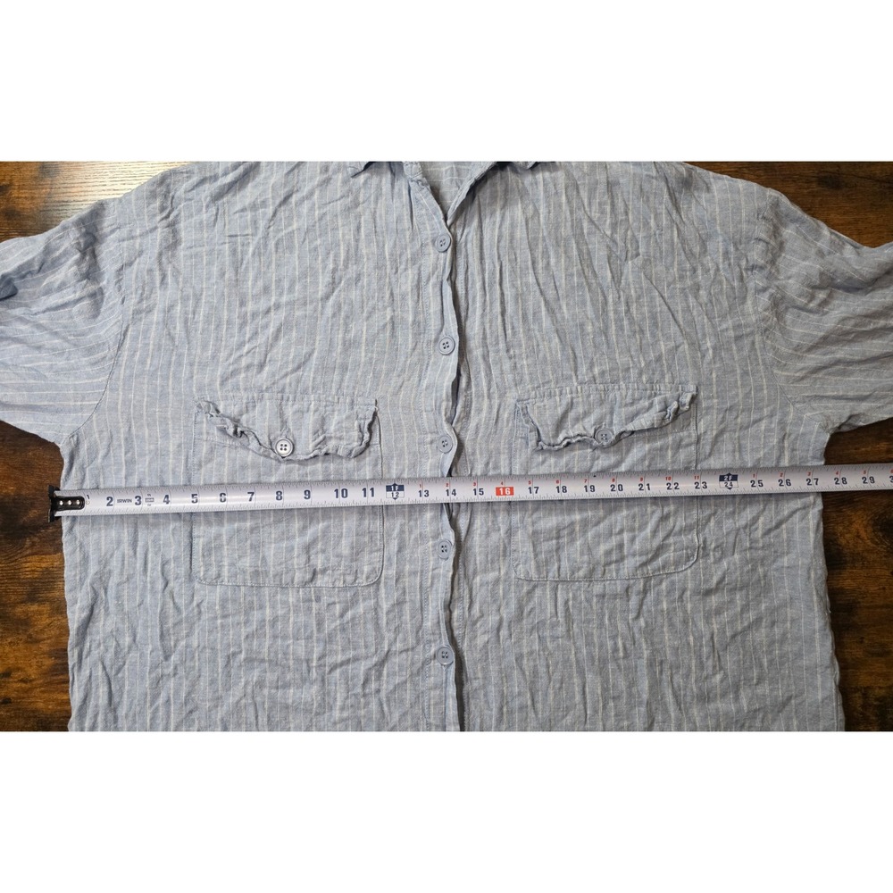 Olivaceous Molly Linen Shirt Blue White Striped Button Down Shirt Small - Picture 6 of 7